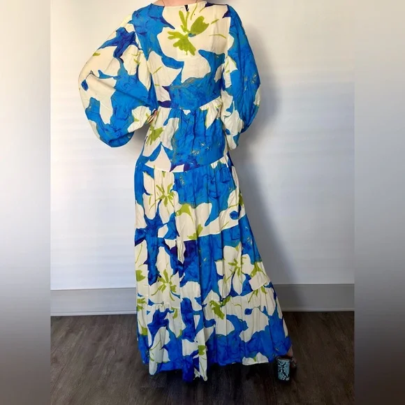 NEW Viscose Floral Blue and Green Maxi Dress - Picture 4 of 4